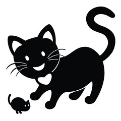Adorable Black Cat and Mouse Illustration