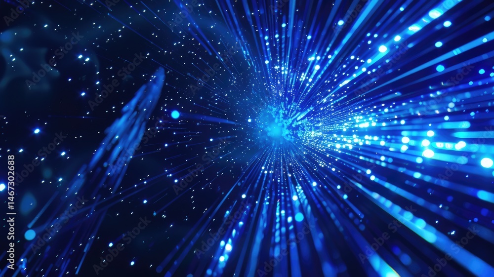 Poster abstract picture micro light sparkling particle represent data flow vivid flowing wave with high tec