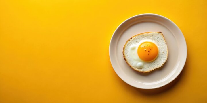 Sunny breakfast plate with perfectly fried egg and bright yellow yolk on a vibrant yellow background , morning, meal
