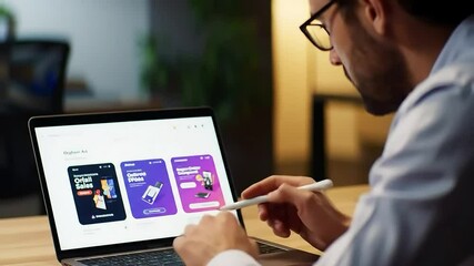 Businessman Using Laptop for Online Advertising and Digital Marketing Strategy

