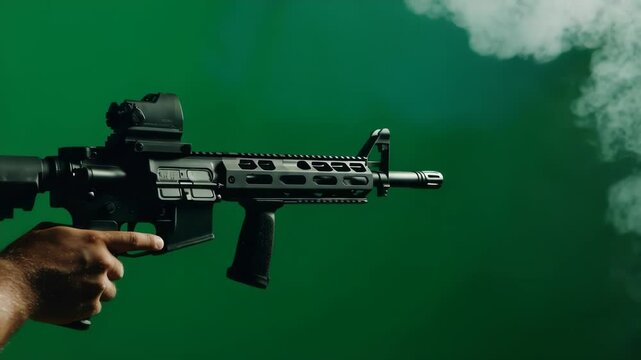AR-15 Rifle Firing in Slow Motion with Green Screen Background