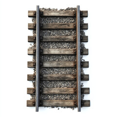 Top view of rails with wooden sleepers and gravel