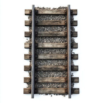 Top view of rails with wooden sleepers and gravel