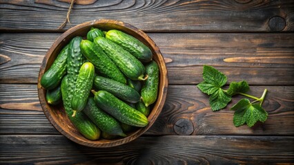 Freshly harvested pickling cucumbers on rustic dark wood from above,, gardening, cucumbers,  gardening,cucumbers, fall