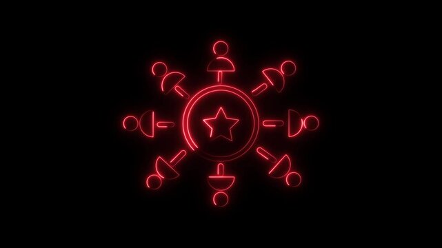 Glowing neon employee engagement icon isolated on black background. HD Video motion graphic animation