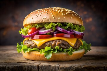 hamburger on a wooden background, burger