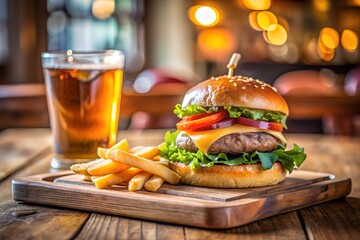 hamburger and beer, burger