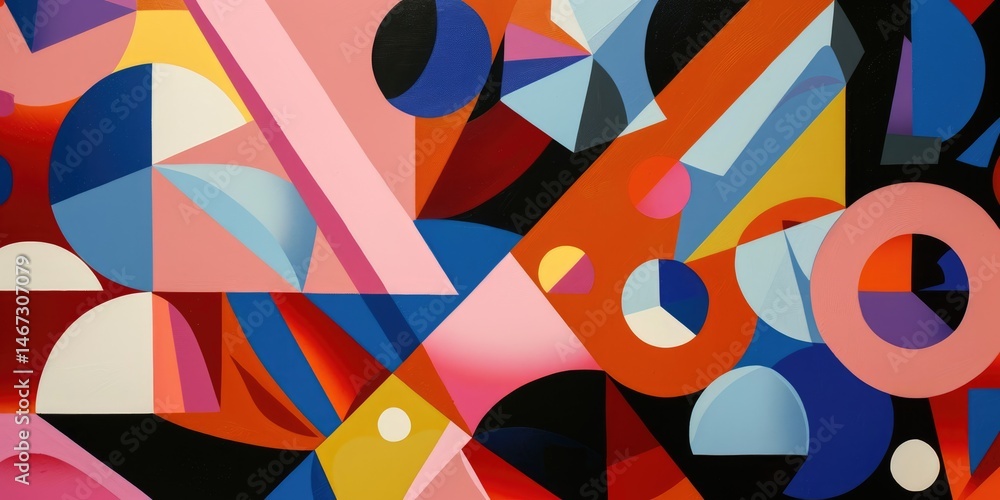 Poster colorful geometric abstract design with overlapping shapes. vibrant color geometric shape background