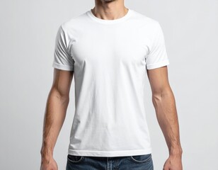 Fototapeta premium Man Wearing White T-Shirt And Jeans