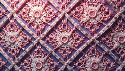 Geometric lace with repeating diamonds, openwork design , architectural, modern, needlework