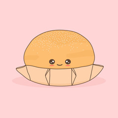 Cute hand drawn cartoon character pardulas traditional sardinian dessert food vector illustration isolated on pink background