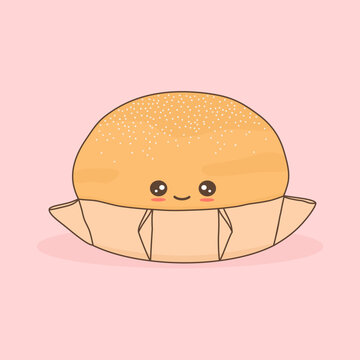 Cute hand drawn cartoon character pardulas traditional sardinian dessert food vector illustration isolated on pink background