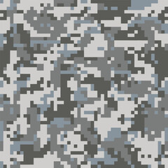 Digital camouflage seamless pattern. Classic military clothing style. Masking army camo, repeat print for wallpapers or prints on fabric. Blue, sea and light gray colors. Vector background