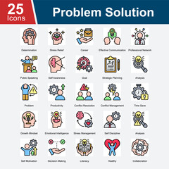 Problem Solution represents strategies and tools for overcoming challenges in the workplace, enhancing communication, managing stress, and fostering a growth mindset to improve personal and profession