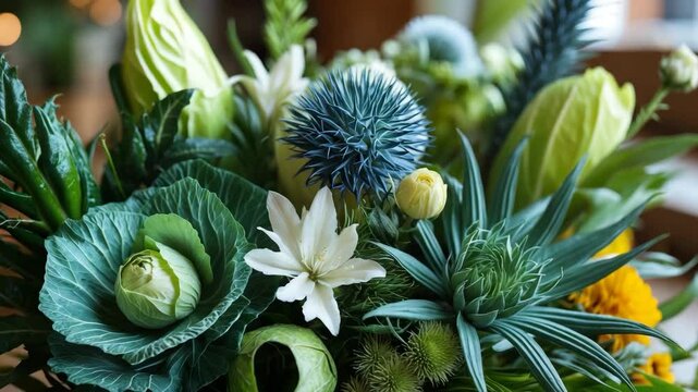 Diverse Floral Bouquet. Palette Including Color Swatches.