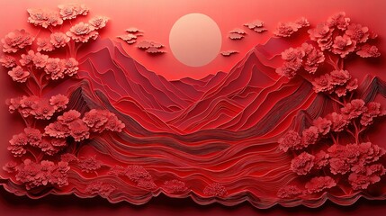 Red Paper Cut Background – Elegant Layered Paper Art Design for Modern Decor, Abstract 3D Style, Creative Backdrop Texture, Bold Artistic Pattern for Projects, Crafts, and Branding