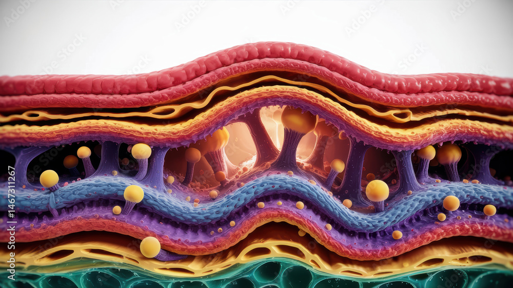 Poster scalp and skin layers are shown with detailed fungus structure between them highlighting interaction