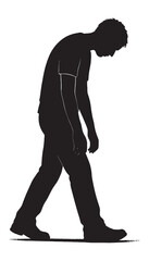 Silhouette of sad man walking with head down in depression and anxiety representation concept artwork
