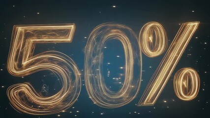 Exciting sale announcement with glowing 50 percent discount and sparkling background