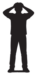Fototapeta premium Silhouette of stressed man with hands on head representing anxiety and mental health challenges concept