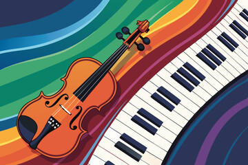 Fototapeta na wymiar Create a vibrant vector background featuring a bold, stylized violin and a prominent 'P' initial, incorporating a playful color palette.