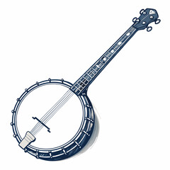Create a bold, vector illustration of a banjo with five strings, emphasizing strong black outlines and clean lines.  High detail, sharp edges.