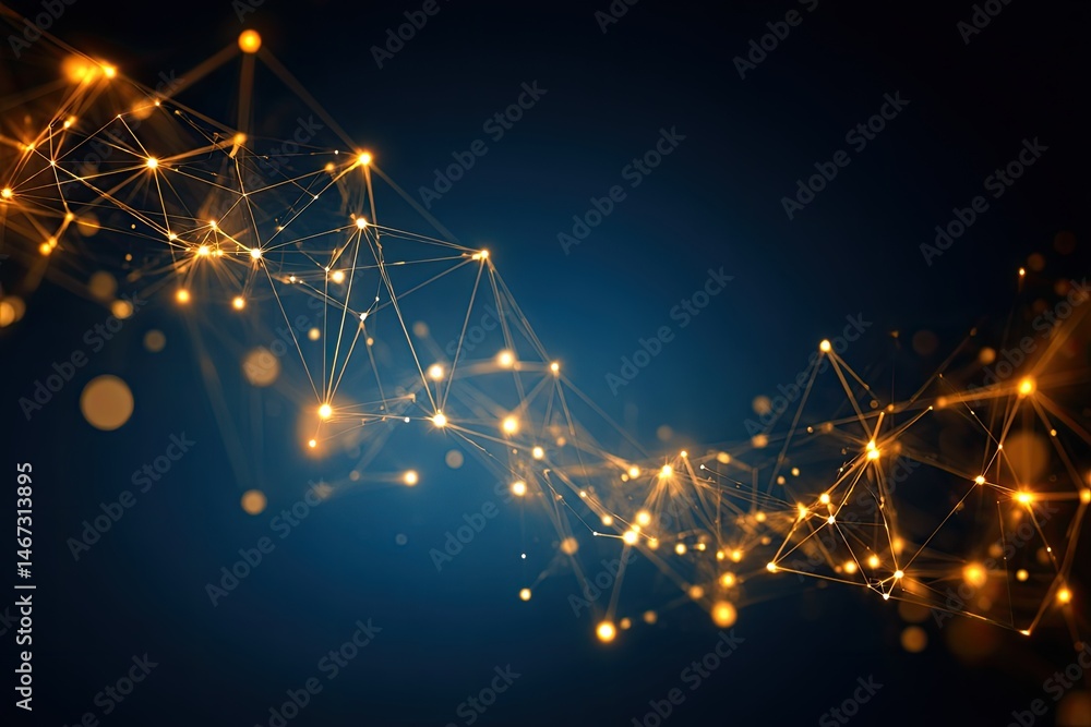 Poster abstract network of glowing golden points and lines