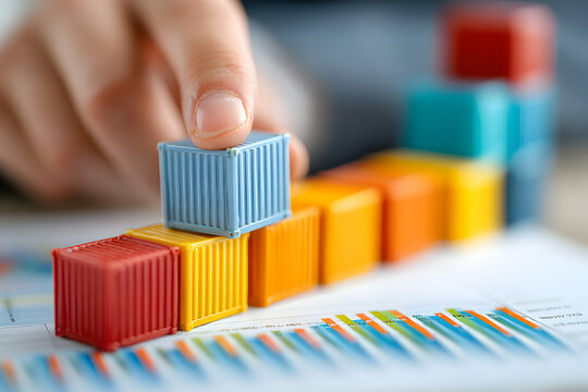 Visualizing growth with container blocks and chart to represent trade sector progress