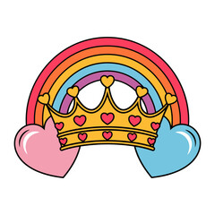 Cute Crown with Rainbow and Hearts Illustration
