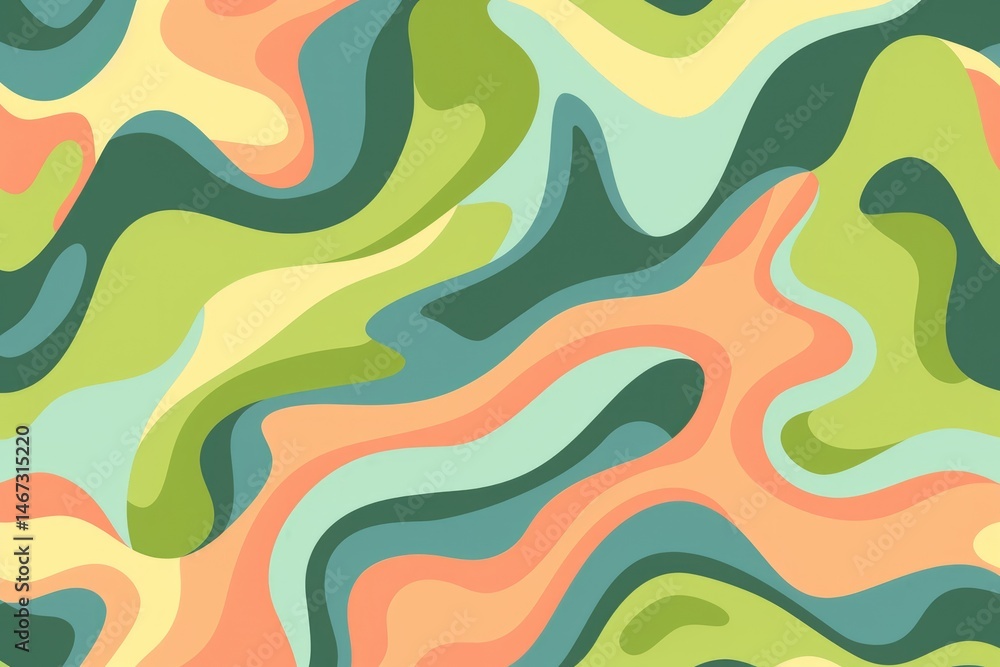 Poster abstract wavy lines with orange, green, and beige hues. abstract image of vibrant color overlapping 