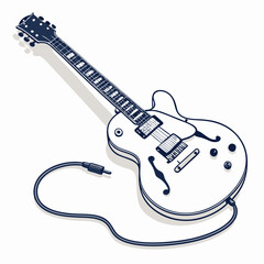 Naklejka premium Create a vector illustration of a bold-stroke electric guitar, emphasizing strong lines and impactful design. Include detailed fretboard and body.