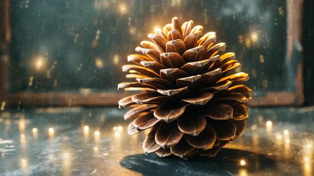 A natural Christmas ball made of pinecone on a blackboard
