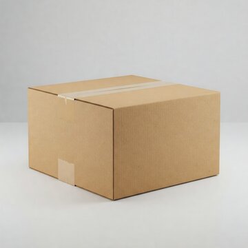Sealed brown cardboard shipping box on plain background