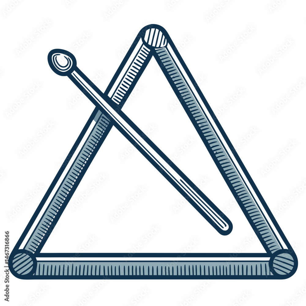 Poster create a vector graphic of a bold-stroked triangle instrument, possibly a triangular guitar or simil