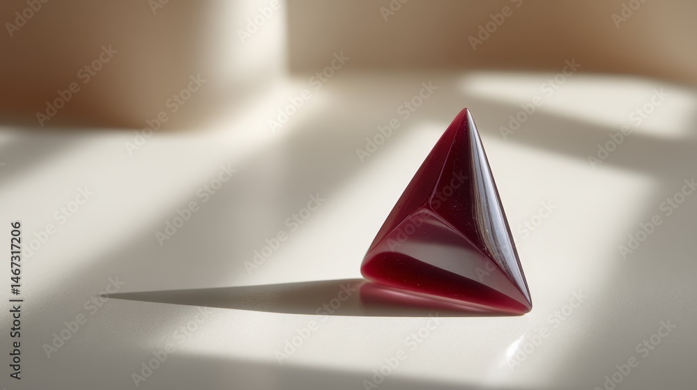 Poster A glossy bittersweet chocolate shard showcases its smooth surface in a studio setting, illuminated by soft lighting, with ample space for text on the left