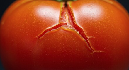 Close-up of Ripe Tomato with Cracks in Skin