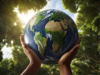 portraying the Earth at night cradled delicately in human hands