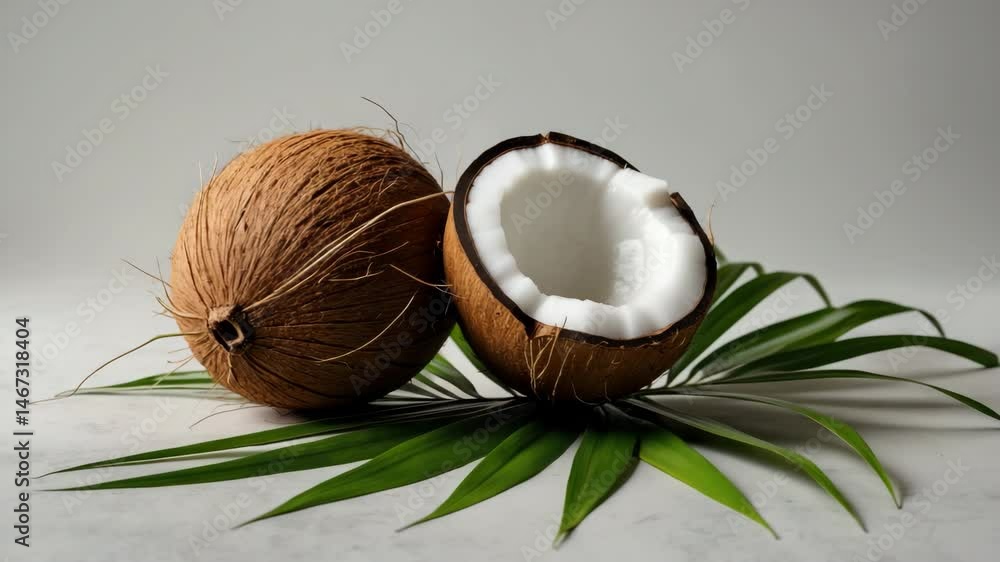Poster coconut split open with background.