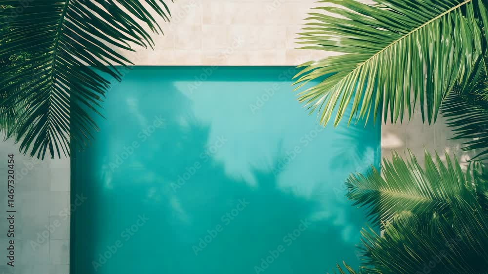 Aufkleber lush green palm trees gracefully frame a tranquil turquoise swimming pool, creating a serene and inv