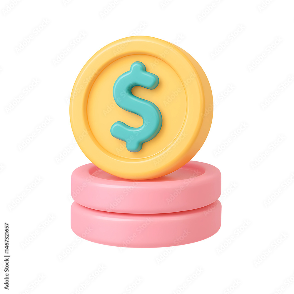 Poster colorful 3d coin icon designed for business and technology applications with a transparent backgroun
