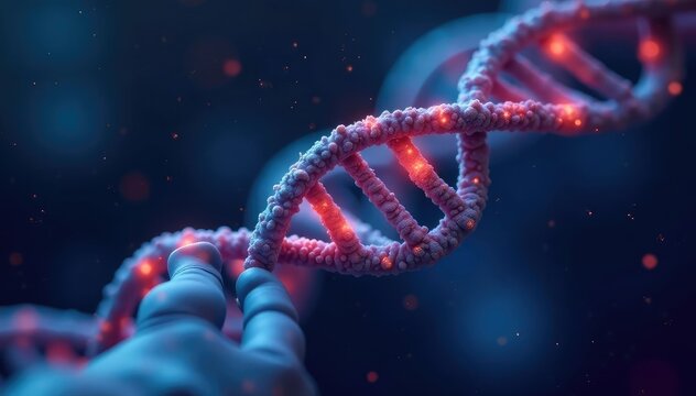 Close-up of DNA strand manipulated by nanorobotic arm, genome, gene editing