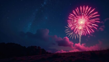 Vibrant fireworks flash against a night sky, illuminating the darkness , night, festival