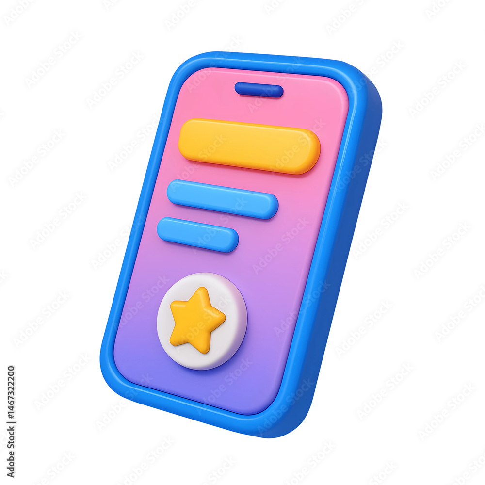 Aufkleber colorful 3d technology icon showcasing a mobile device design with a star and abstract shape on a tr