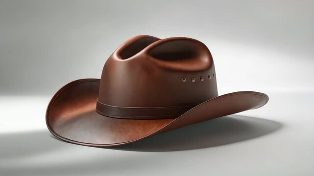 Brown leather hat placed on a white surface.