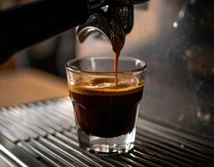 Fototapeta premium Espresso Shot Pouring Into Glass Cup