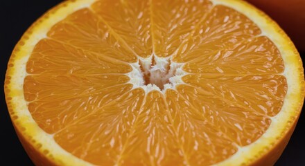 Examining Close-up of Orange Slice for Freshness and Juicy Texture