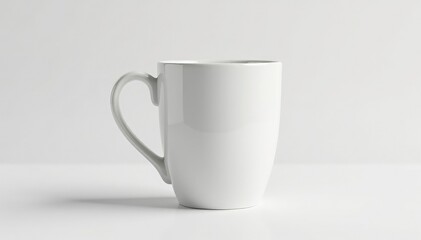 Fototapeta premium Large handle, sturdy ceramic mug, pristine white, white backdrop, home, breakfast, simple