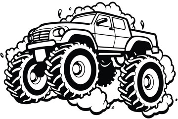 Dynamic monster truck illustration in vibrant colors with splashes, perfect for automotive art, posters, and action-packed designs Toy. © Abu hamed shah