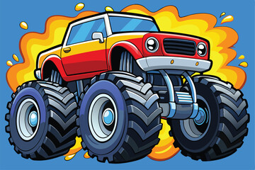 Dynamic monster truck illustration in vibrant colors with splashes, perfect for automotive art, posters, and action-packed designs Toy. © Abu hamed shah
