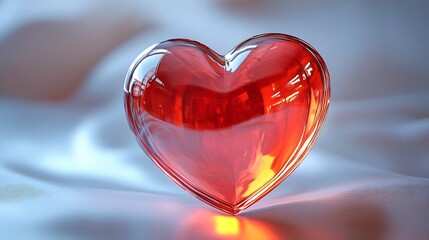 Red glass heart on white fabric, love, romance, Valentine's Day, visual art, decorative